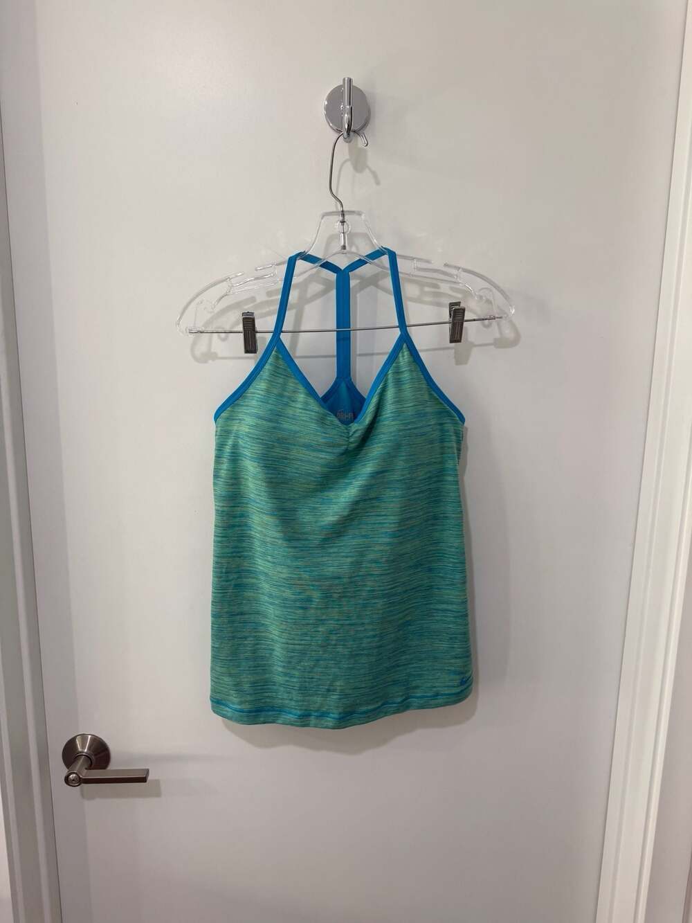 Nike Dri-FIT Racerback Athletic Tank Top with Built-in Shelf Bra Green/Blue Sz L
